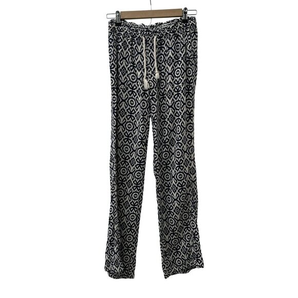 Cali1850 Navy White Smocked Drawstring Waist Wide Leg Pants Linen Blend Women S - Picture 4 of 16